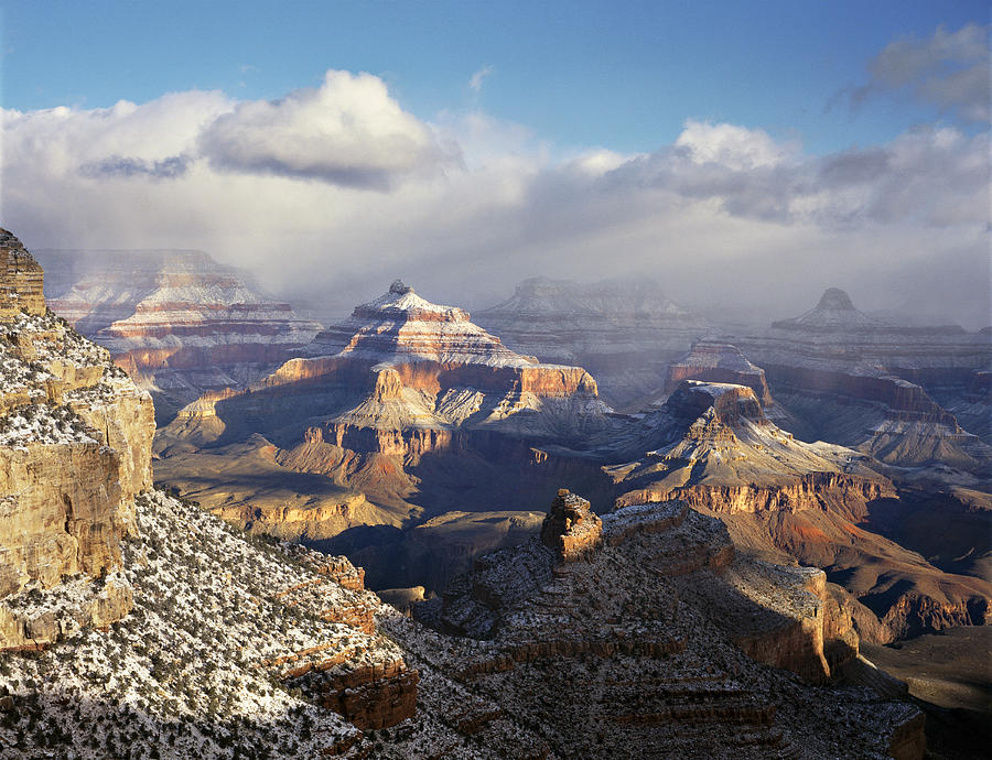 Grand Canyon National Park Photograph - Temples with Snow by Mike Buchheit