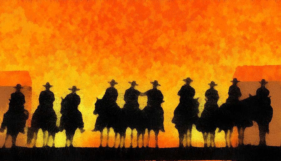 Ten Cowboys Digital Art by Carrie OBrien Sibley