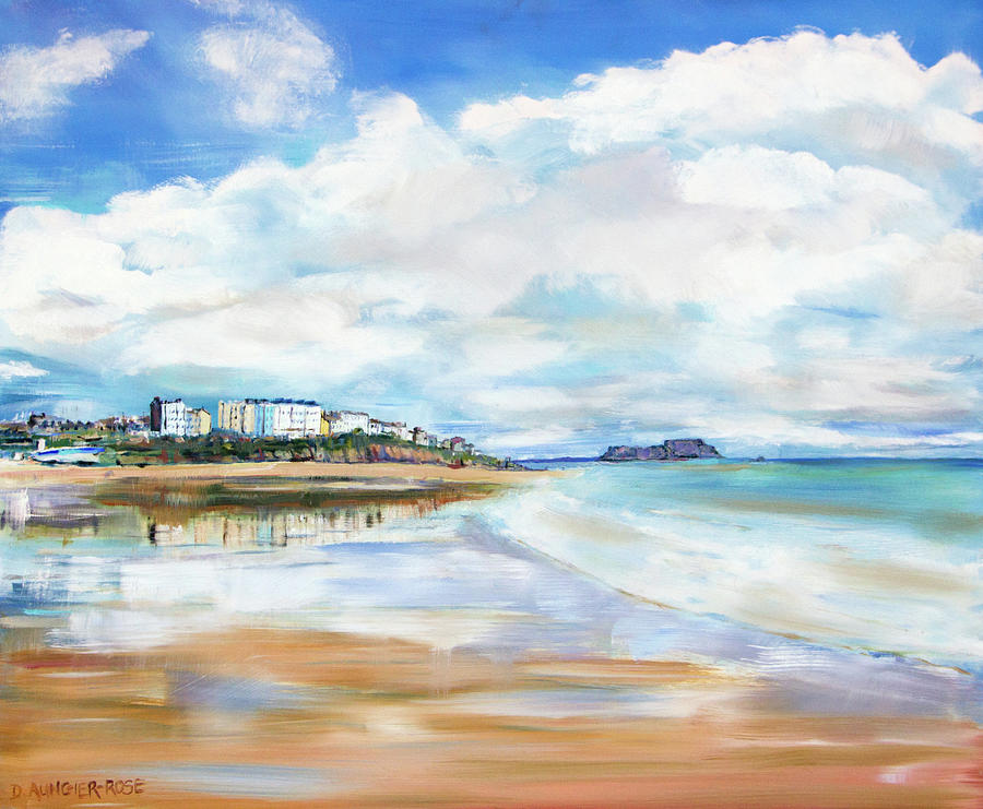 Tenby South Beach Reflections Painting by Seeables Visual Arts