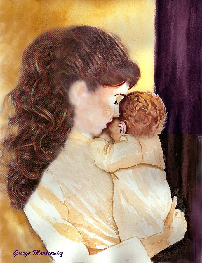 Mother And Baby Print - Tenderness by George Markiewicz