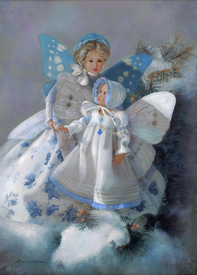 Tenderness Snow Fairies Painting by Nancy Lee Moran