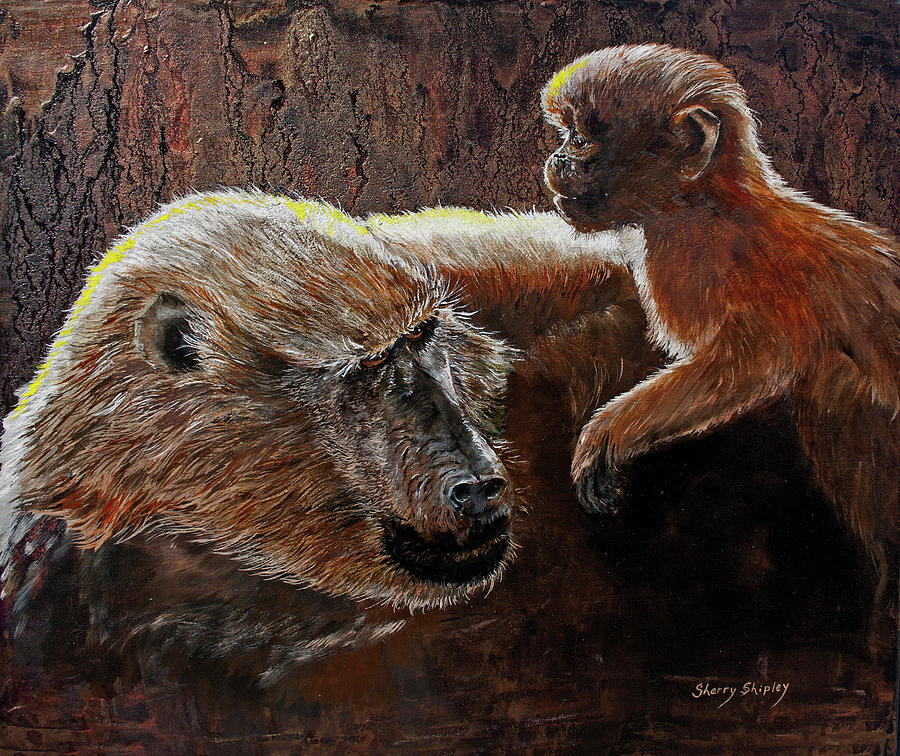 Monkey Painting - Tenderness by Sherry Shipley