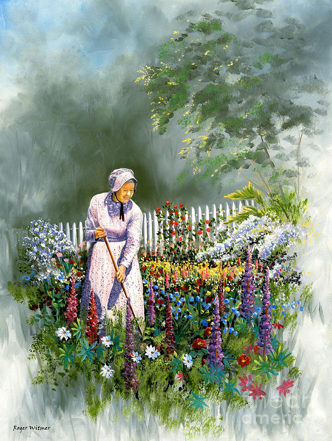 Tending The Garden Painting By Roger Witmer