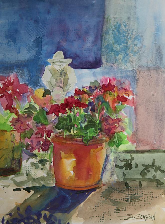 Tending the Geraniums Painting by Susan Seaborn