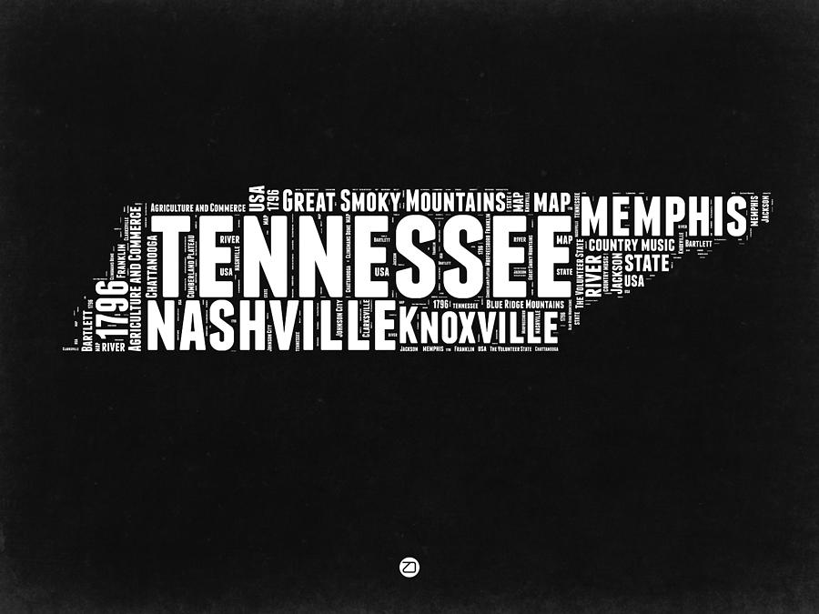 Independence Day Digital Art - Tennessee Black and White Word Cloud  Map by Naxart Studio