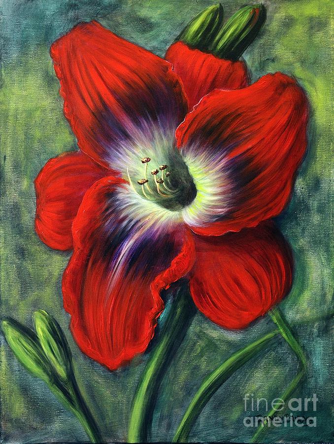 Tennessee Daylily True Red Painting by Rand Burns