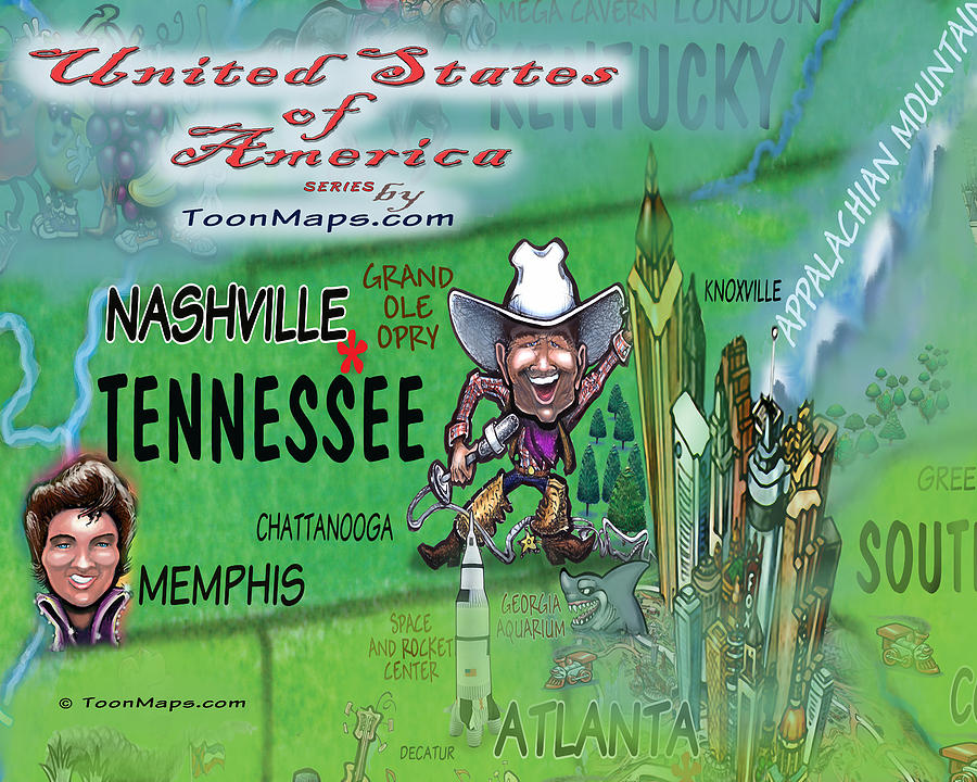Tennessee Fun Map Digital Art