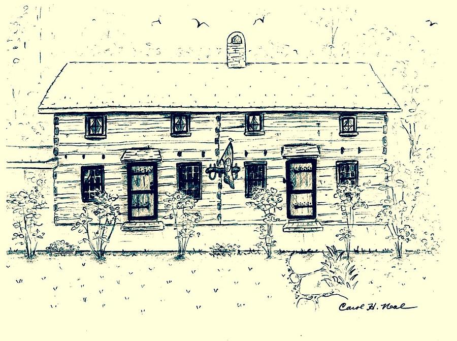 Log House Drawing - Tennessee Homestead by Carol Neal