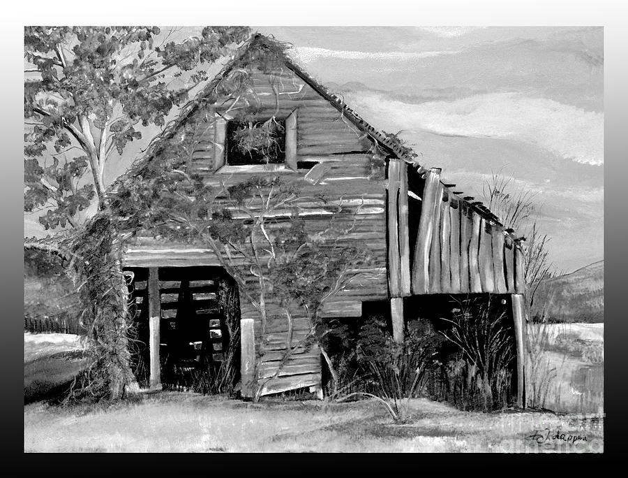 Tennessee Rustic Barn - Black and White Version Painting by Jan Dappen