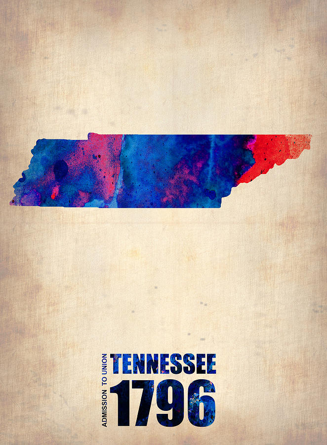 Us State Map Digital Art - Tennessee Watercolor Map by Naxart Studio