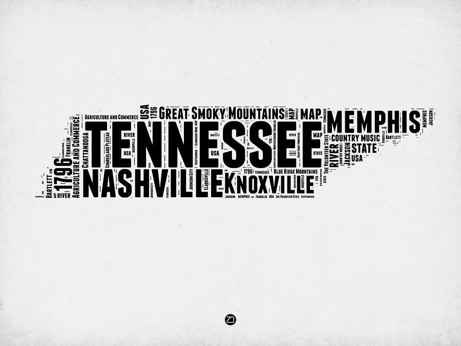 Tennessee Map Digital Art - Tennessee Word Cloud Map 2 by Naxart Studio