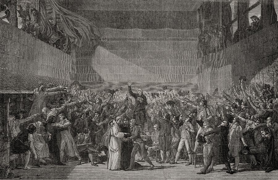 Black And White Drawing - Tennis Court Oath At Jeu De Paume, 20th by Vintage Design Pics