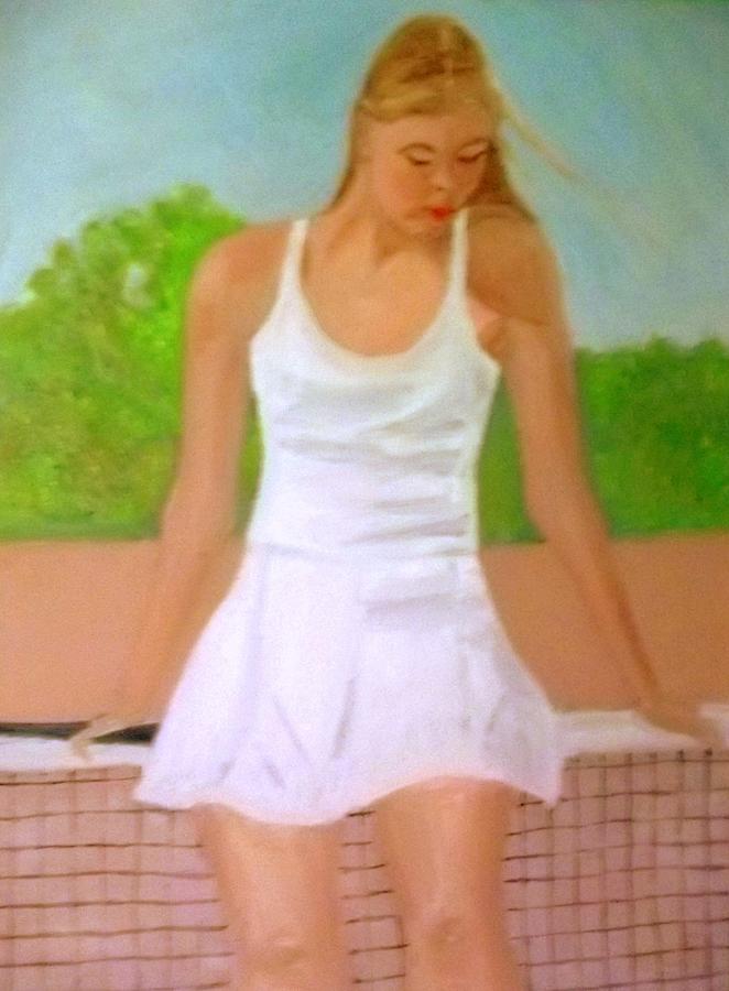 Tennis Girl Leans BacK On The Net Painting by Peter Gartner