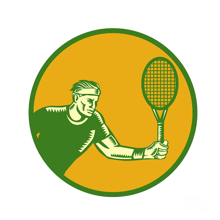 Tennis Digital Art - Tennis Player Forehand Circle Woodcut by Aloysius Patrimonio