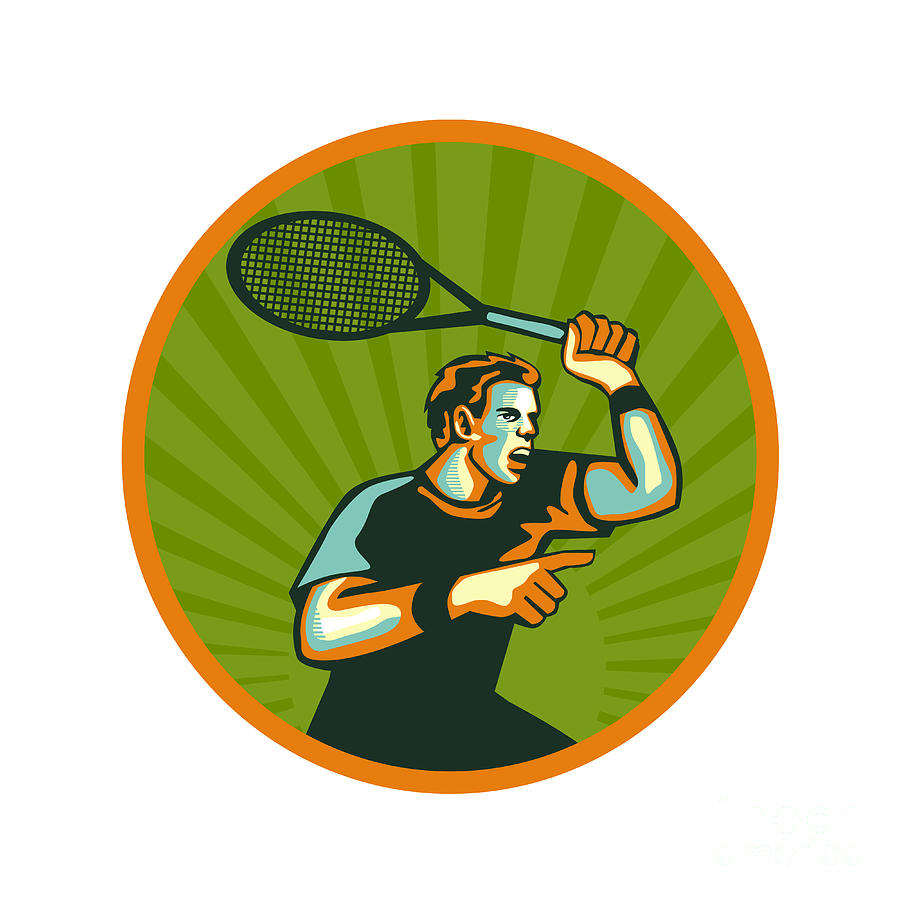 Tennis Digital Art - Tennis Player Racquet Circle Retro by Aloysius Patrimonio
