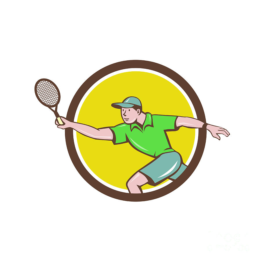 Tennis Digital Art - Tennis Player Racquet Forehand Circle Cartoon by Aloysius Patrimonio