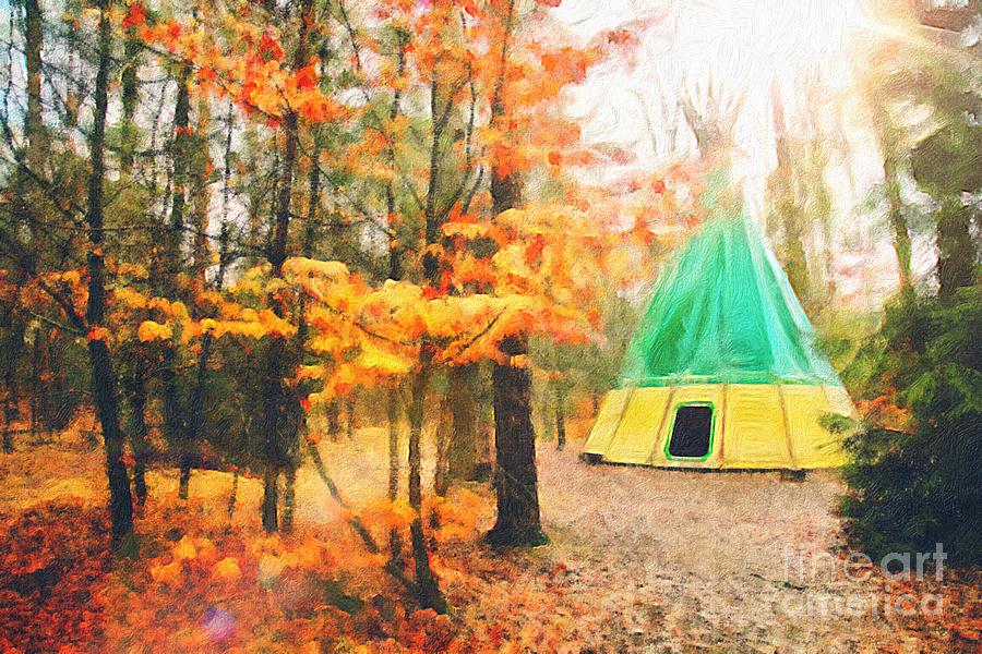 Tent in forest Painting by Sezer Akdeniz - Fine Art America