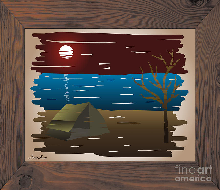 Abstract Mixed Media - Tent on the river bank by Michael Mirijan