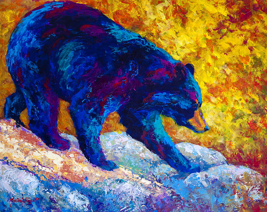 Tentative Step - Black Bear Painting by Marion Rose
