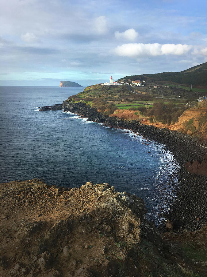 Terceira Island Coast with Ilheus de Cabras and Ponta das Contendas Lighthouse  Photograph by Kelly Hazel
