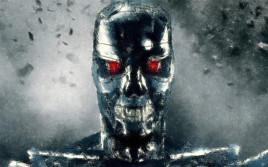 Terminator Drawing - Terminator Oil Pastel Sketch by Movie Poster Prints