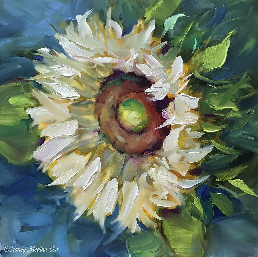 Terra Bianca White Sunflower Painting by Nancy Medina - Pixels