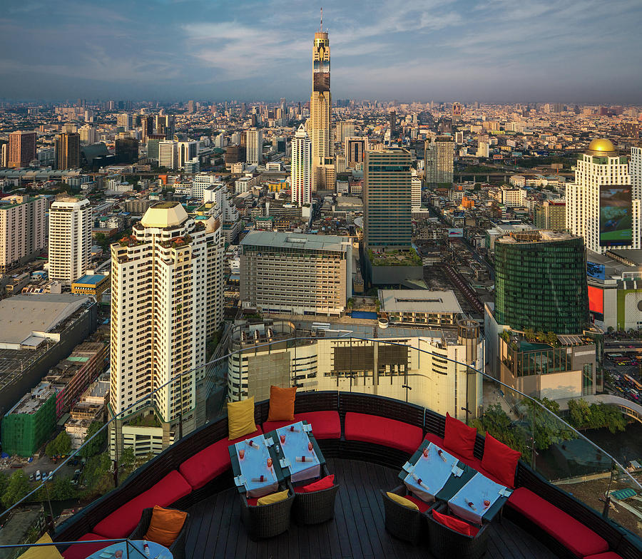 Terrace form restaurant on the rooftop bar in Bangkok Thailand Photograph by Anek Suwannaphoom