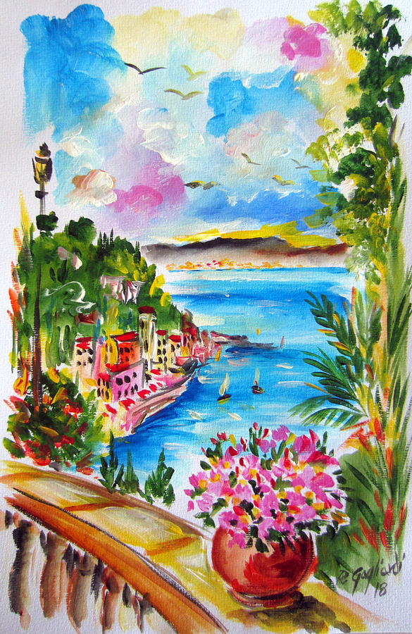 Terrace on  the Amalfi gulf Painting by Roberto Gagliardi