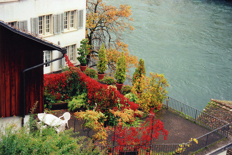 Terrace overlooking the Limmat River in Zurich Switzerland Photograph by Susanne Van Hulst