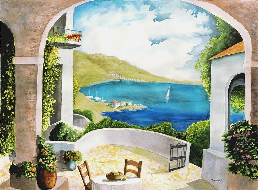 Terrace with a view Painting by Georgia Pistolis