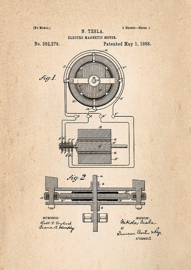 Tesla Electro Magnetinc Motor Drawing by Dalumna Graphics - Pixels