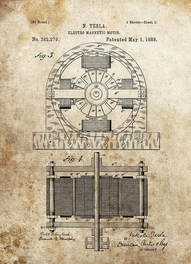 Tesla Magnetic Motor Patent Drawing by Dan Sproul