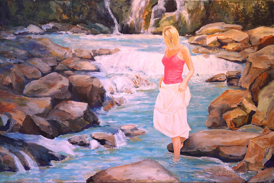 Impressionism Painting - Testing the Water by Alan Lakin