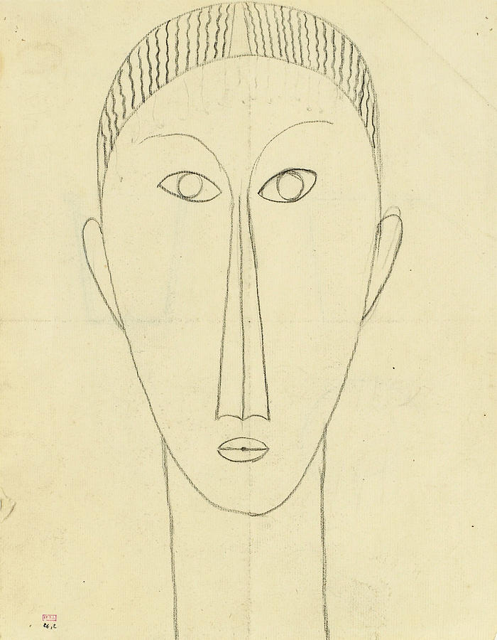 Tete de Face Drawing by Amedeo Modigliani