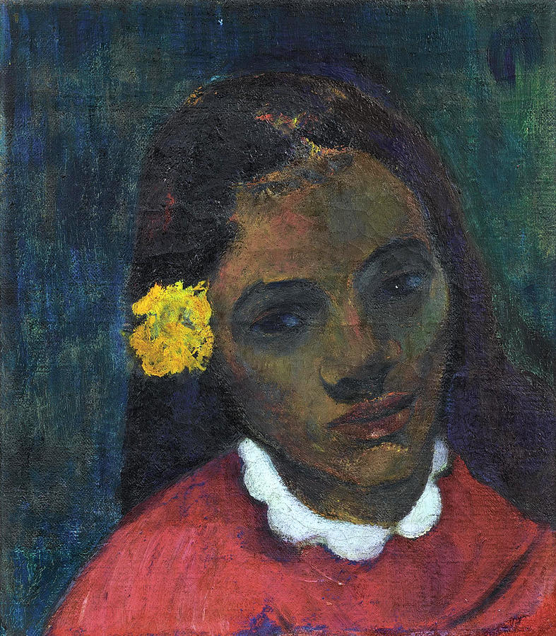 Tete De Tahitienne Or La Fleur Qui Ecoute Painting by Paul Gauguin