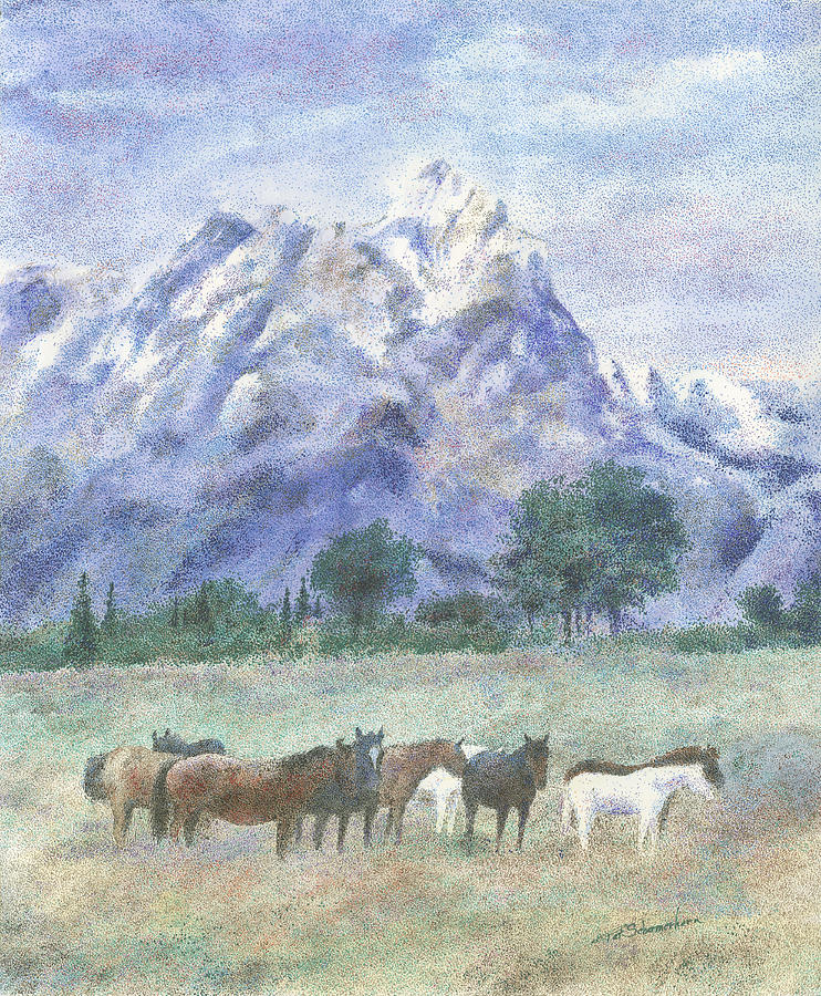 Mountain Painting - Teton Horses by Pat Schermerhorn