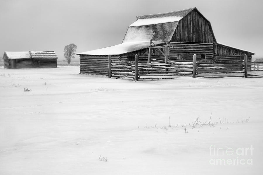 Teton Mormon Homestead Winter Storm Black And White Photograph by Adam Jewell