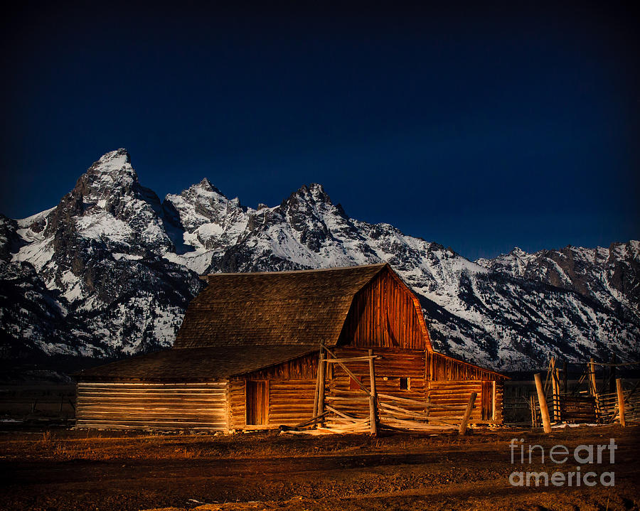 Nature Photograph - Teton Mountains with Barn by DS Dodd