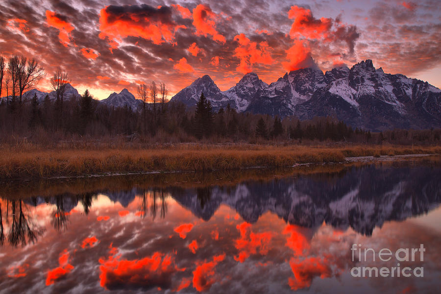 Teton Orange Sunset Skies Photograph by Adam Jewell