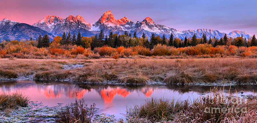 Teton Pink Skies And Red Peaks Photograph by Adam Jewell