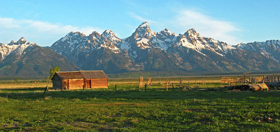 Tetons and Cabin Photograph by Scott Mahon