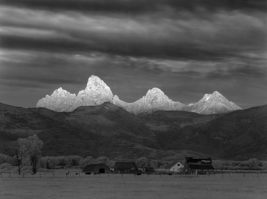 809251-Tetons Glowing from the Back BW  Photograph by Ed  Cooper Photography