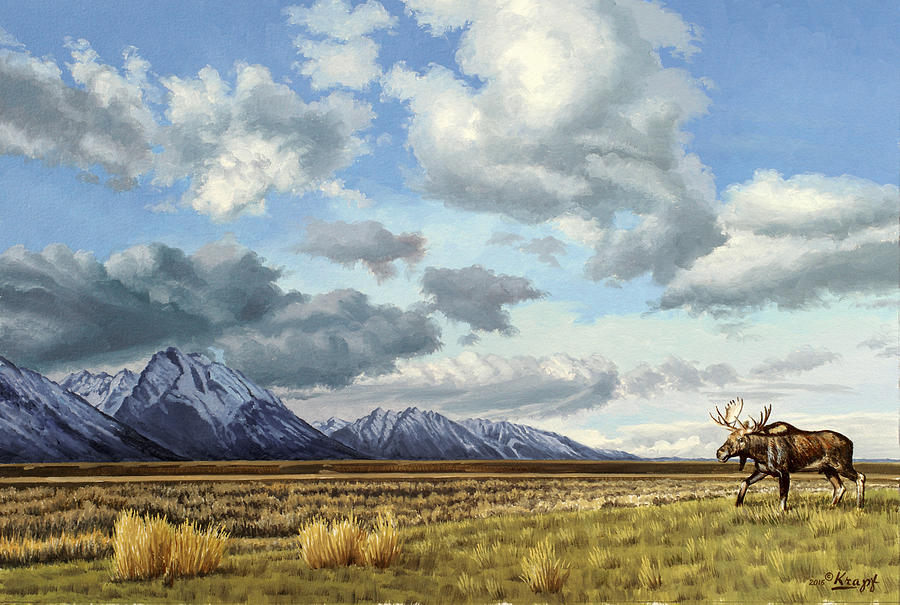 Tetons Moose Painting By Paul Krapf Fine Art America