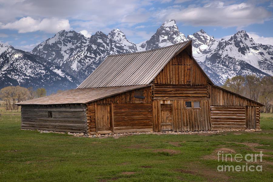 Tetons Towering Over The Moulton Barn Photograph by Adam Jewell