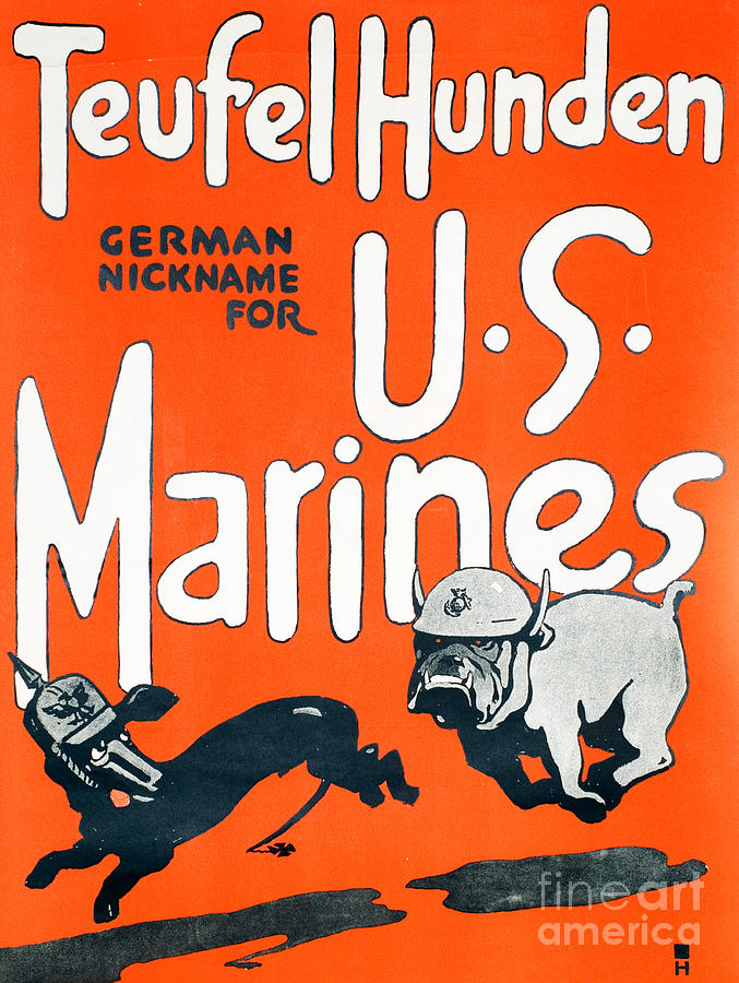 Teufel Hunden US Marines poster Painting by American School