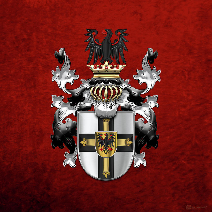 Teutonic Order - Coat of Arms over Red Velvet Digital Art by Serge Averbukh