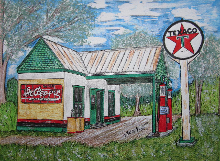 Texaco Gas Station Painting by Kathy Marrs Chandler