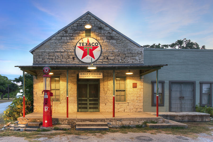 Texaco Photograph - Texaco Station in Driftwood Texas by Rob Greebon