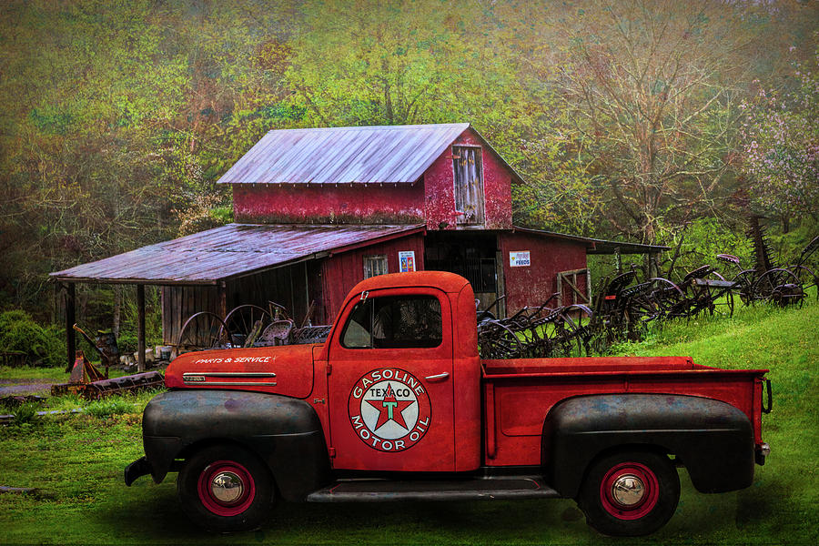 Texaco Truck on a Smoky Mountain Farm in Colorful Textures  Photograph by Debra and Dave Vanderlaan