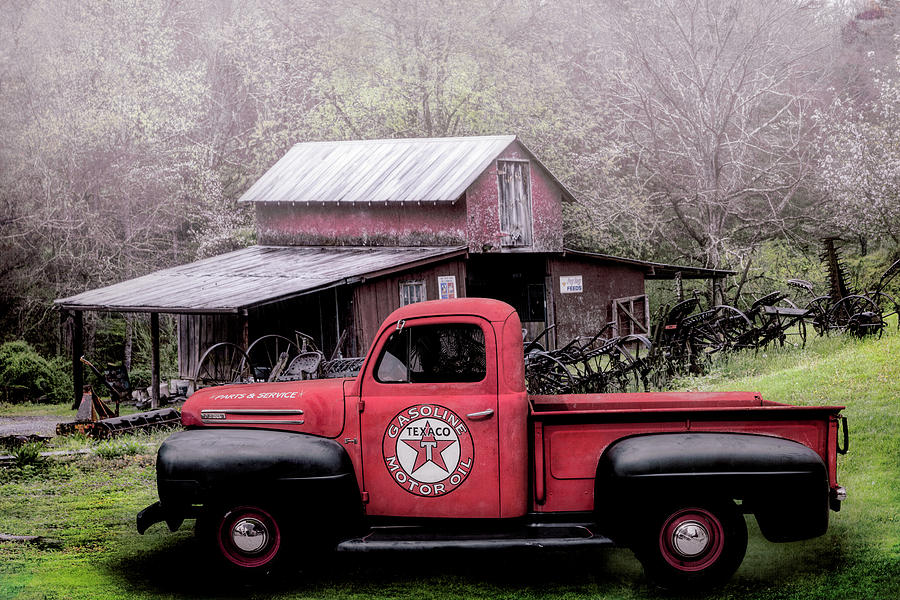 Texaco Truck on a Smoky Mountain Farm in Soft Antique Tones Photograph by Debra and Dave Vanderlaan